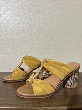 FRYE AND CO. Mustard Yellow Suede Knot Slide Heels